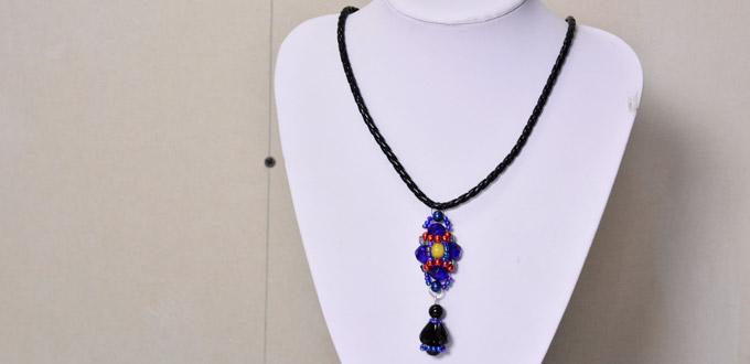 How to Make a Handmade Blue Bead Pendant Necklace with Black Leather Cords