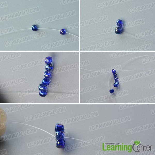 make the first part of the blue seed bead stitch necklace