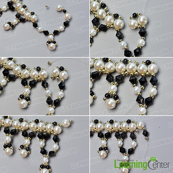 Make the fourth part of the black and white pearl necklace