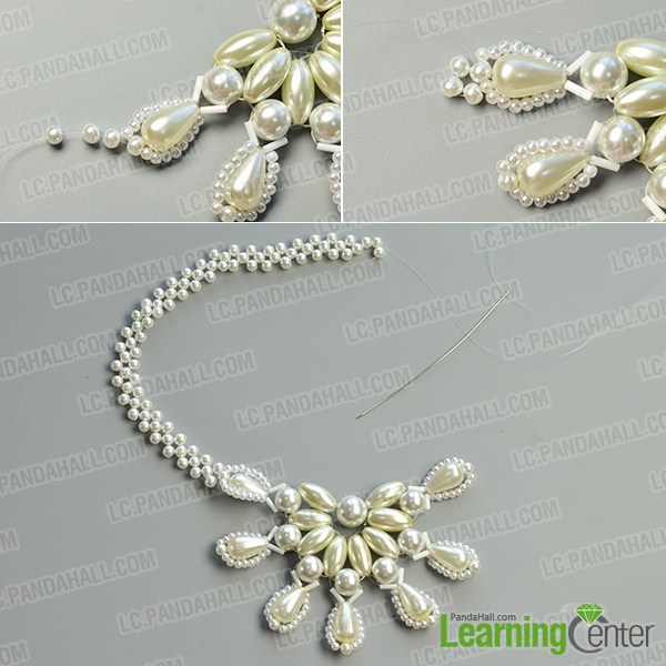 make the rest part of the white pearl bead flower necklace