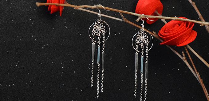 Pandahall Original Project on How to Make Flower Dangle Earrings with Silver Chain Tassels
