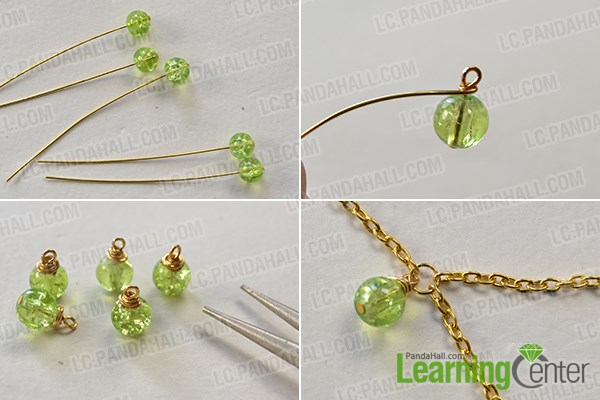 Step 1: Make crackle glass beaded patterns for this green bead necklace