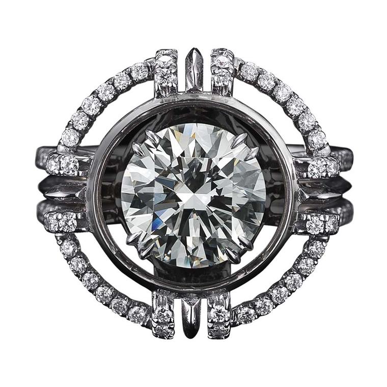 Alexandra Mor one-of-a-kind ring, set with a 2.14ct brilliant-cut diamond, encircled by diamond melee.