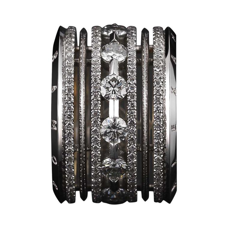 Limited edition wide eternity band featuring brilliant-cut diamonds, with Alexandra Mor’s signature details of 1mm melee bands and knife-edged wire.