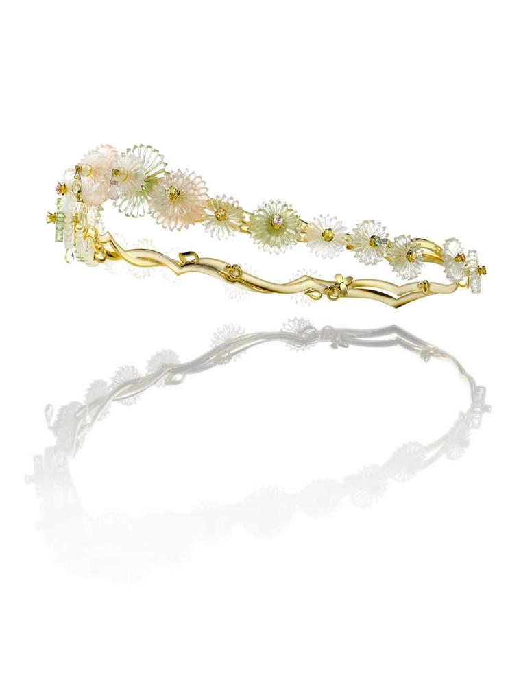 Alice Ciccolini's stunning tiara from the Summer Snow collection featuring tourmalines, sapphires, morganites, chalcedony, amethyst and lemon quartz.