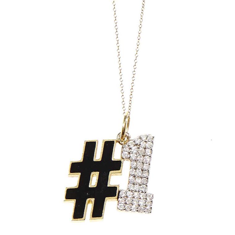 Show your mother she is still number one with this playful designer necklace from Alison Lou, featuring a black enamel hashtag and diamond-embellished number (£1,420, available at matchesfashion.com).