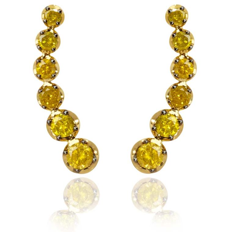 Annoushka Dusty Diamonds ear pins in yellow gold set with six yellow diamonds in descending order can be positioned on the ear in various different ways (£1,590).