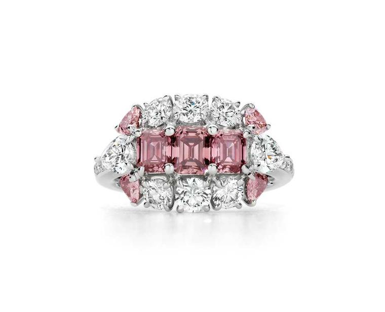 J. Farren-Price Trilogy ring, set with a trio of step-cut Argyle pink diamonds, available at www.jfarrenprice.com.au.