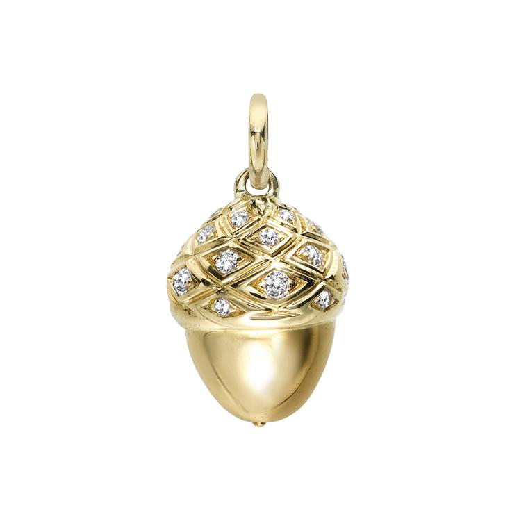 Asprey gold Acorn charm with diamonds (£2,900) from the Woodland jewellery collection, created in collaboration with Shaun Leane