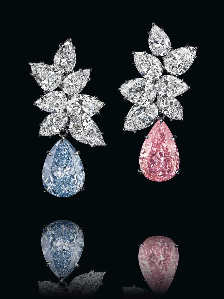 These coloured diamond ear pendants fetched a final price of $15.82m at Christie's auction house in Geneva in 2014.