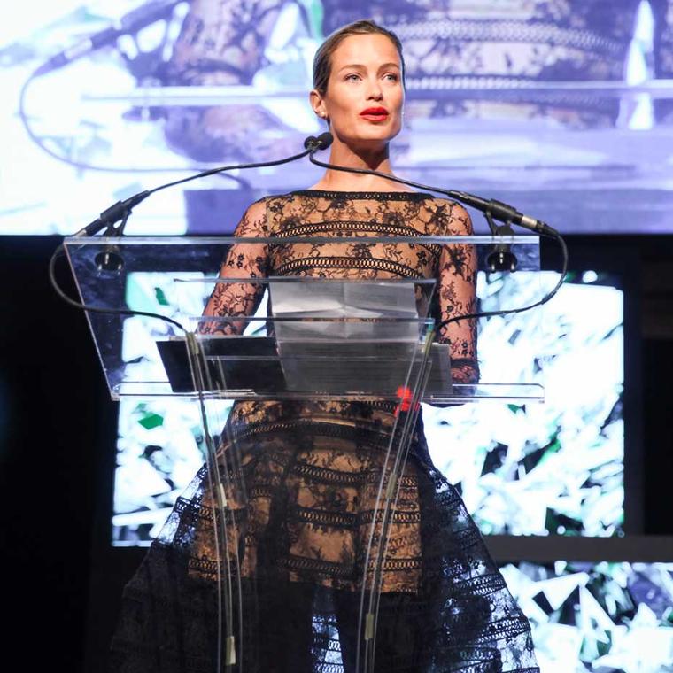 Model Carolyn Murphy accepted the Marketing award for Detroit's Shinola and its compelling message of rebirth and regeneration of American manufacturing. Image: Ben Rosser/BFAnyc.com