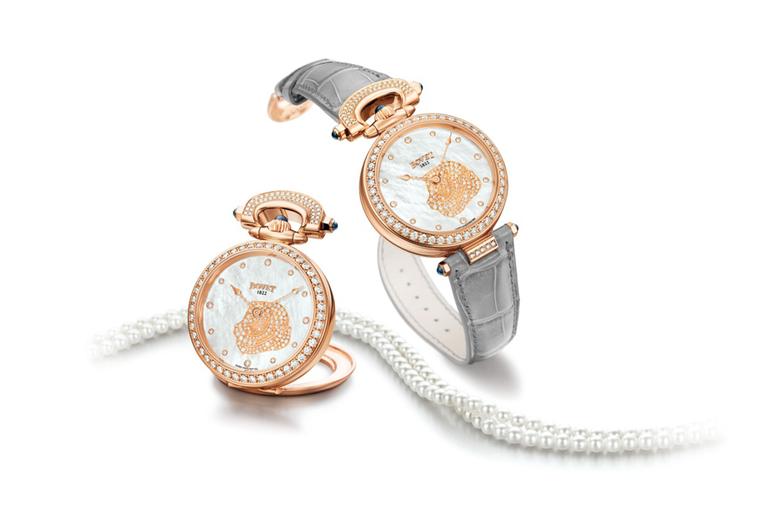 Bovet's Amadeo® Fleurier 39 Rose from the 2013 collection features a mother-of-pearl dial and pearl necklace