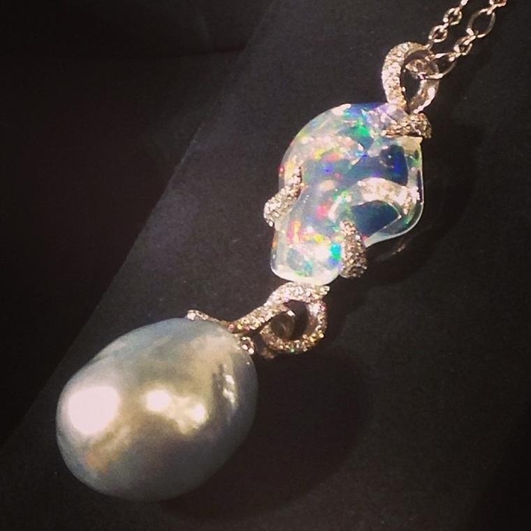Mikimoto pearl and white opal pendant