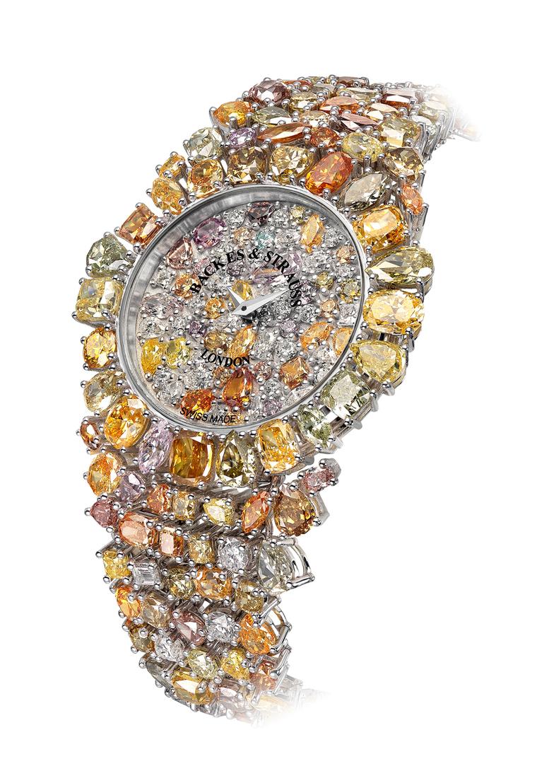 Backes & Strauss' spectacular Piccadilly Princess Royal Colours watch is entirely covered in 225 diamonds in 66 different hues, all of them of the prized fancy-coloured variety