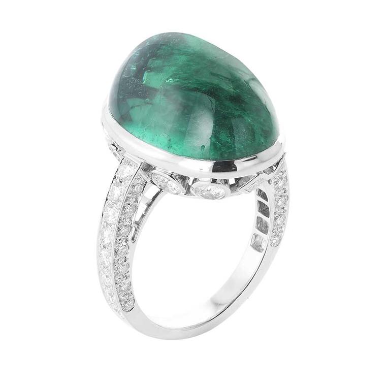 Boucheron Indian Palace ring, set with an emerald cabochon and diamonds.
