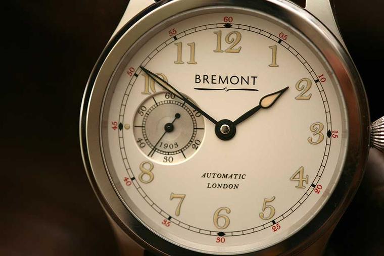 The white gold model of Bremont's new Wright Flyer watch with a white dial, limited to 50 pieces.