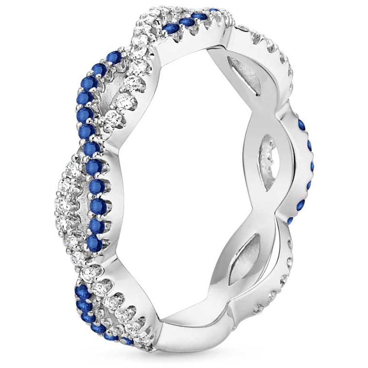 Brilliant Earth Eternal Twist diamond and sapphire engagement ring in recycled white gold. Brilliant Earth uses only ethically sourced metals and gemstones, all fully traceable back to the original source.