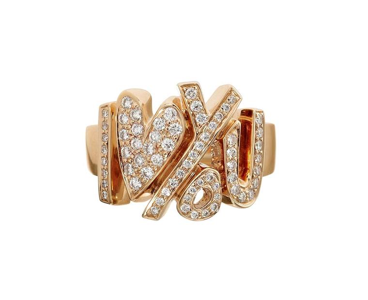CADA XL I Love You rose gold ring spelled out with pavé diamonds.