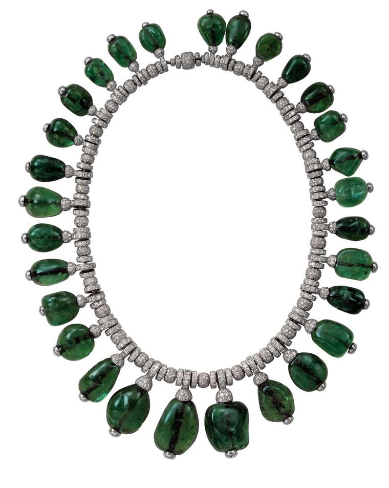 A Cartier cabochon emerald and diamond necklace, commissioned by Merle Oberon in 1938 - part of the Denver Art Museum's Brilliant: Cartier in the 20th Century exhibition, which runs until 15 March 2015. © Cartier.