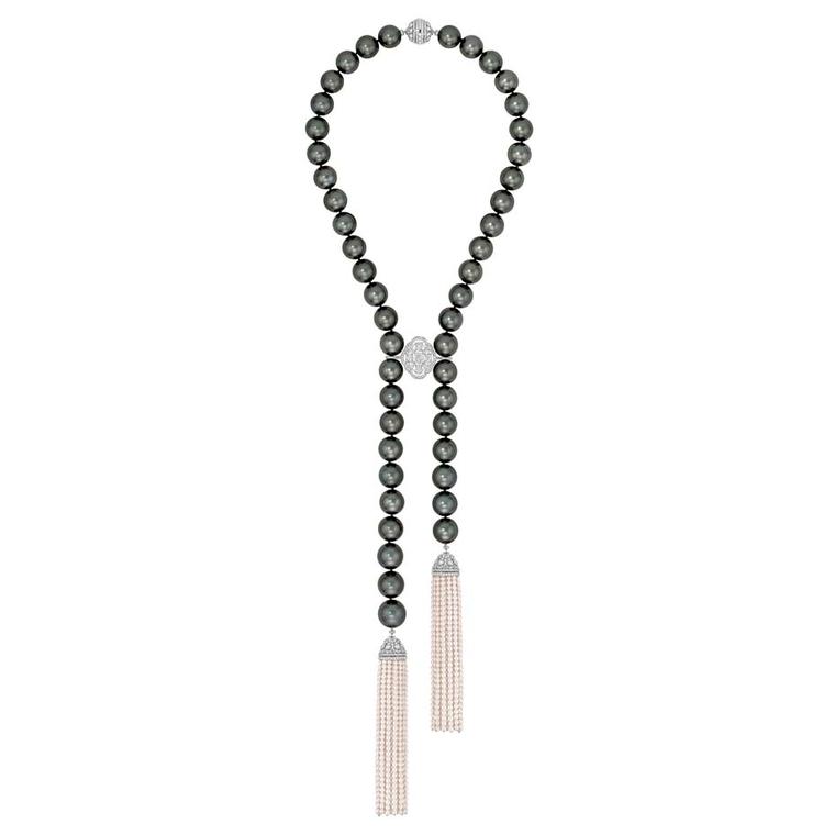 Chanel Perles de Nuit necklace in white gold, from the Perles de Chanel collection, set with brilliant-, cushion-, pear- and oval-cut diamonds, 47 Tahitian cultured pearls and 1,362 Japanese cultured pearls.