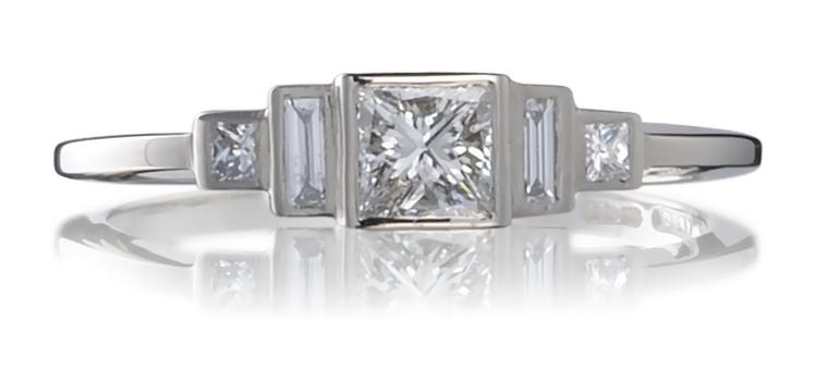 Cred Art Deco Trilogy vintage-style engagement ring.