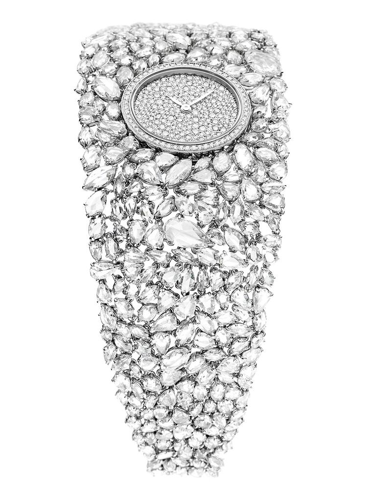 The white gold mesh into which the 352 rose-cut diamonds are set in DeLaneau's Grace Diamonds watch