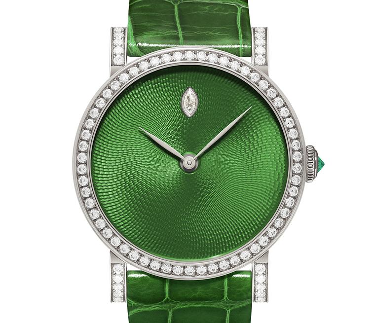 DeLaneau Rondo Translucent Green watch with a guilloché enamel dial