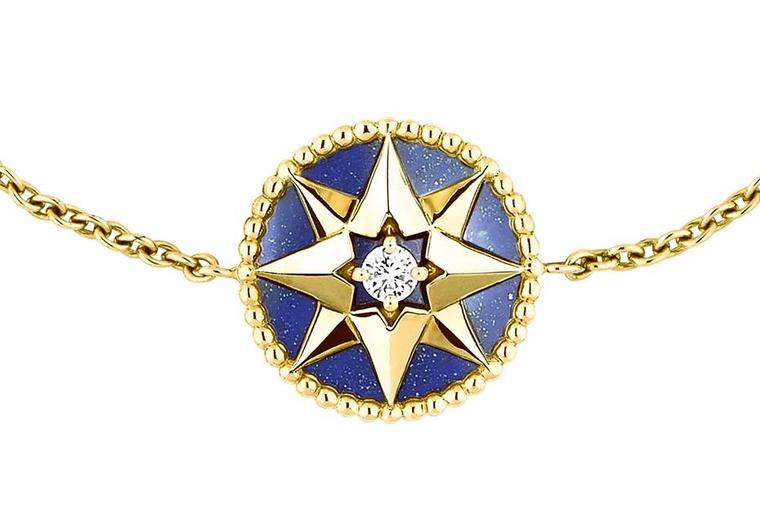 Dior Rose des Vents bracelet in yellow gold and lapis lazuli, set with a central round brilliant diamond.