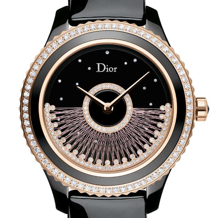 The new Dior VIII Grand Bal Fil de Soie automatic watch features a rotor - or oscillating weight - that is hand-stitched with silk thread amidst brilliant-cut diamonds