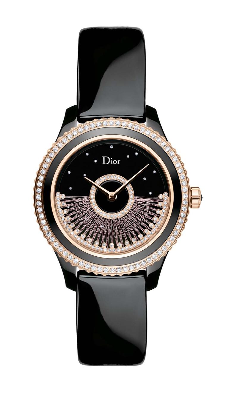 The new Dior VIII Grand Bal Fil de Soie watch is powered by an automatic movement wound via the rotor on the dial and surrounded by a pink gold bezel