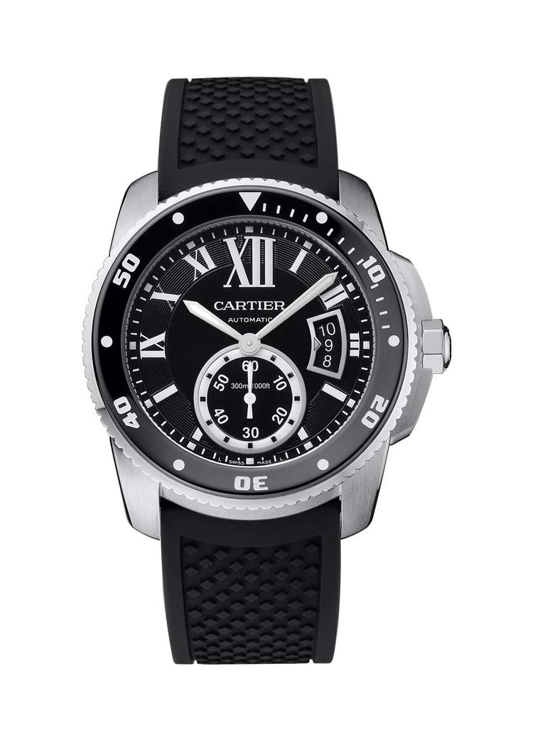The Cartier Calibre Diver watch is a 42mm ISO certified diver's watch featuring an automatic in-house 1904 MC calibre, housed in a case of steel.