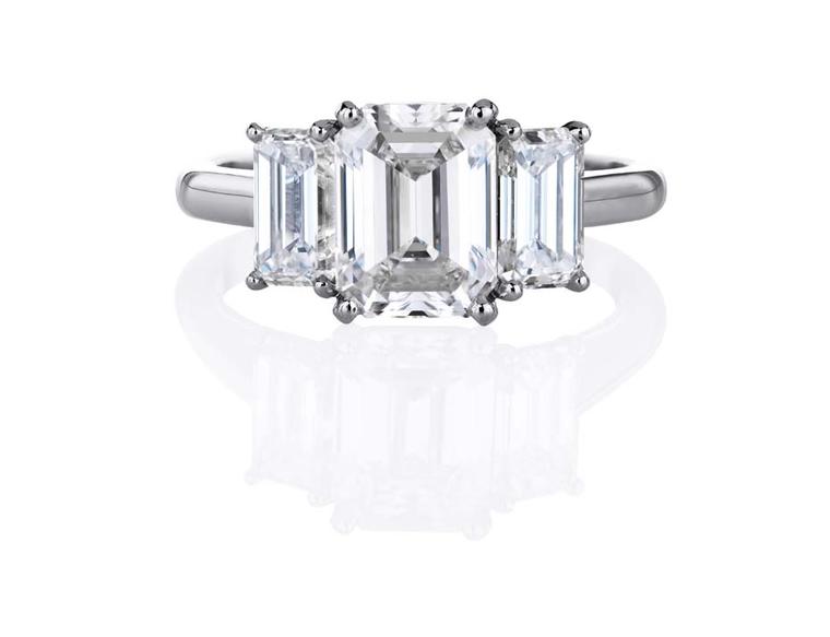 De Beers Classic Trio emerald-cut diamond engagement ring