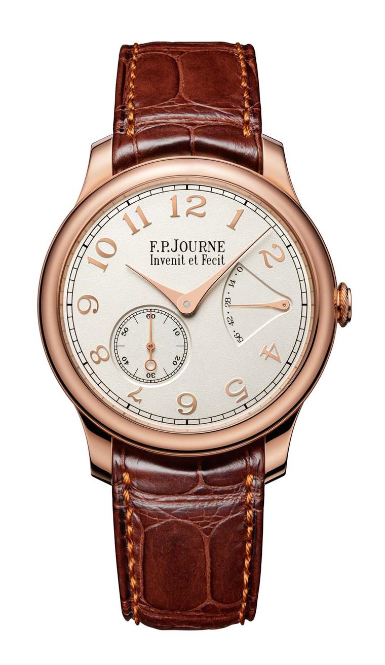 F.P. Journe has incorporated gold dials and hands on three of his models including the pictured Chronomètre Souverain, the Octa Lune and the Octa Réserve.