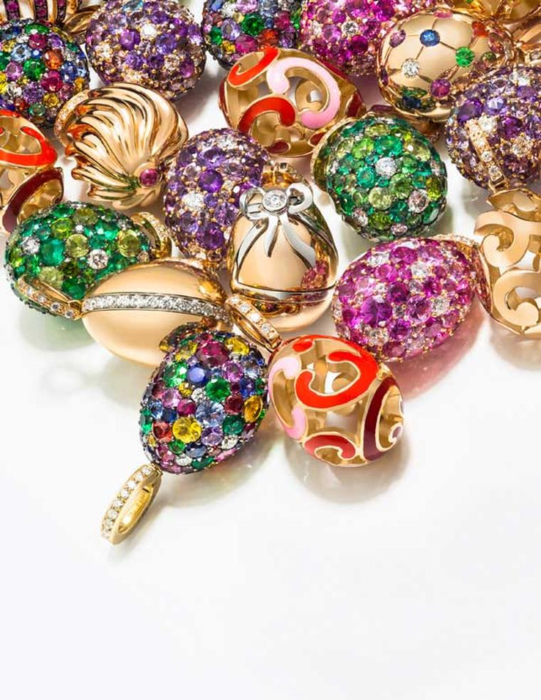A selection of Fabergé egg charms, which can be worn on a necklace or fastened to a bracelet, will be sold at Harrods Fabergé Egg Bar until the end of March.