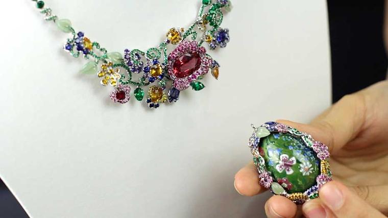 The detachable Fabergé egg, which can be removed from the necklace so the jewel can be worn in two ways.