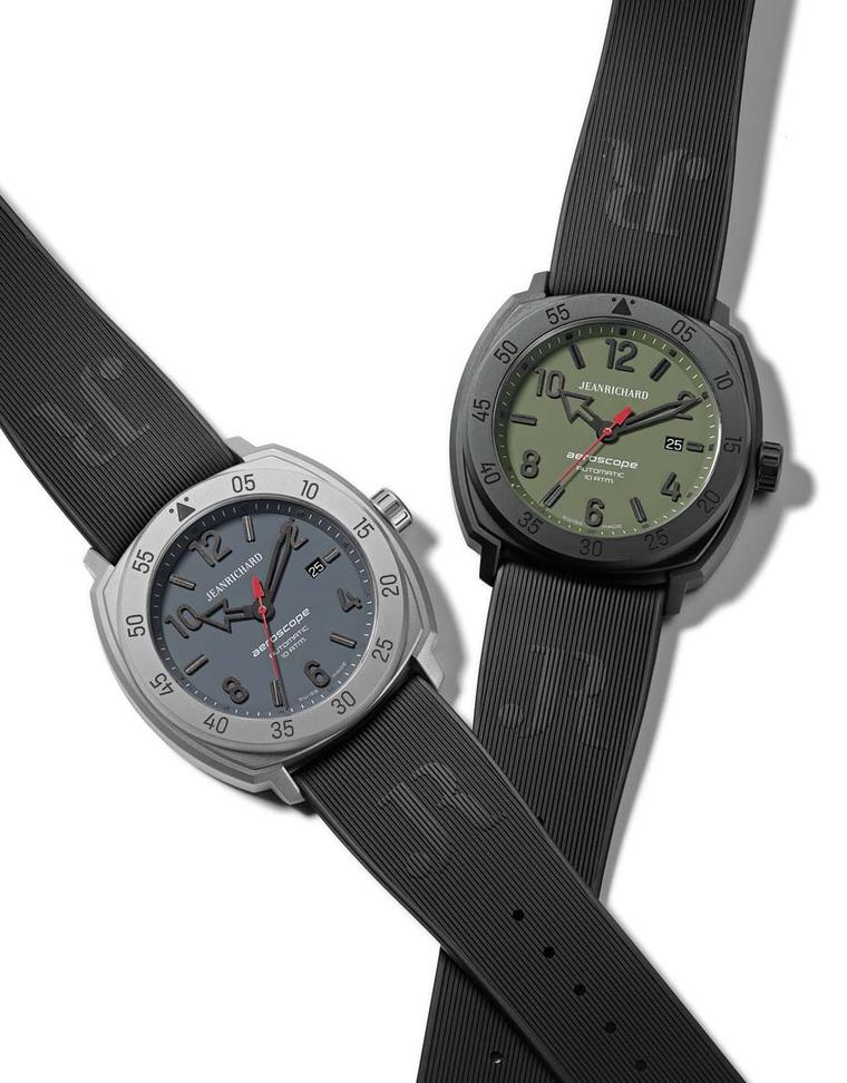 JeanRichard Aeroscope watch features a tri-compax chronograph and multi-component case construction. Besides dial colors, the Aeroscope can be placed in different cases as well as bezels such as natural and DLC-coated stainless steel.