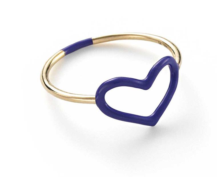 Jordan Askill Heart ring in gold with sapphire blue enamel.