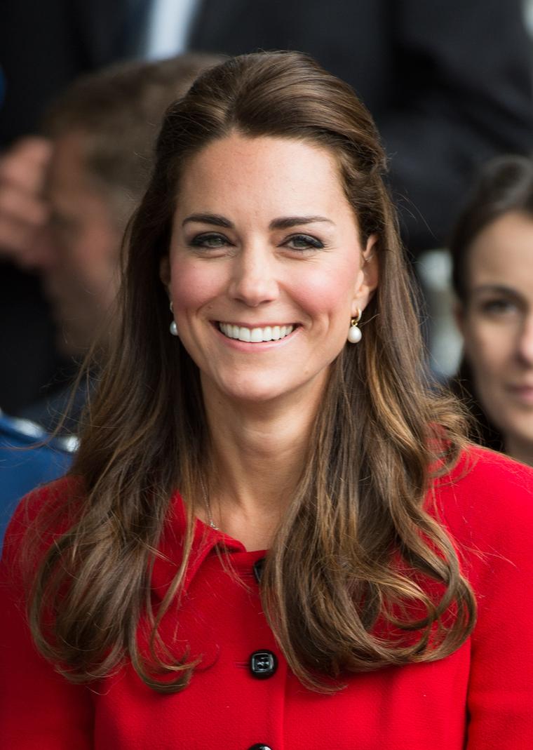 Kate Middleton, the Duchess of Cambridge, wearing Annoushka pearl drop earrings during the spring 2014 Royal Tour of Australia and New Zealand