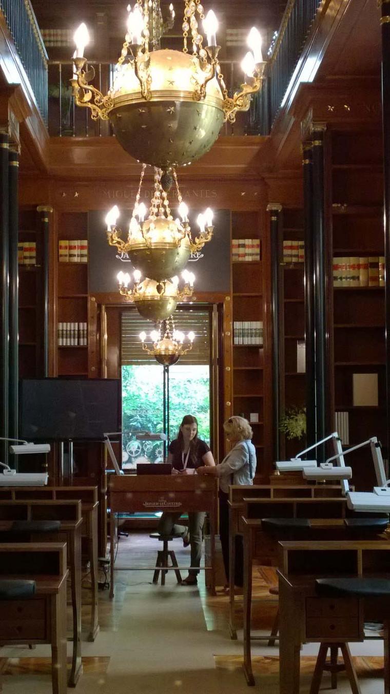 The impressive wood-panelled library in the Palacete Miguel Ángel, which has been taken over by Jaeger-LeCoultre to host courses on watchmaking and enamelling.