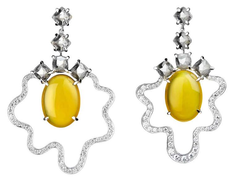 Tessa Packard Fried Egg earrings in white gold and diamonds, from the new Fat Free collection.