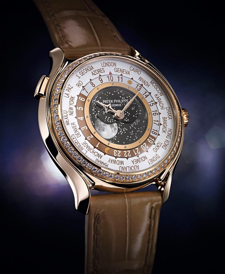 Patek Philippe World Time Moon gives the Moon, which has been reproduced to a degree of realism with craters and all, centre stage on the dial.