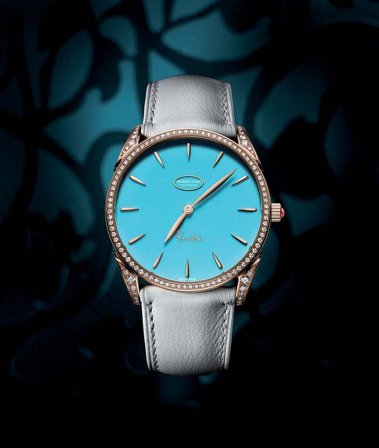 The Tonda Pomellato watch with a turquoise dial