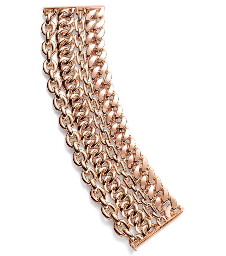 Ralph Lauren's Chunky 4-Chain Bracelet is crafted in warm 18k rose gold and features four independent rows of supple, different-styled chains, united by the clasp.