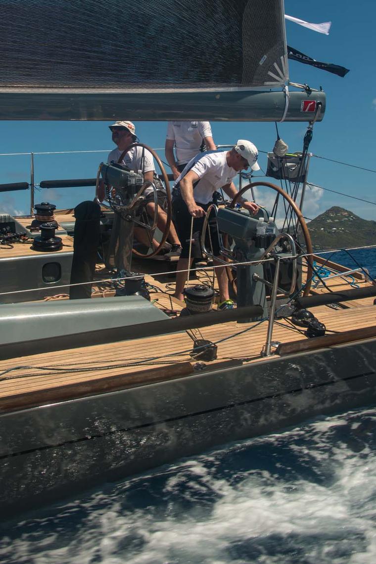 Getting ready to tack on Jolt 2 during the Voiles de St Barths regatta 2014, sponsored by Richard Mille