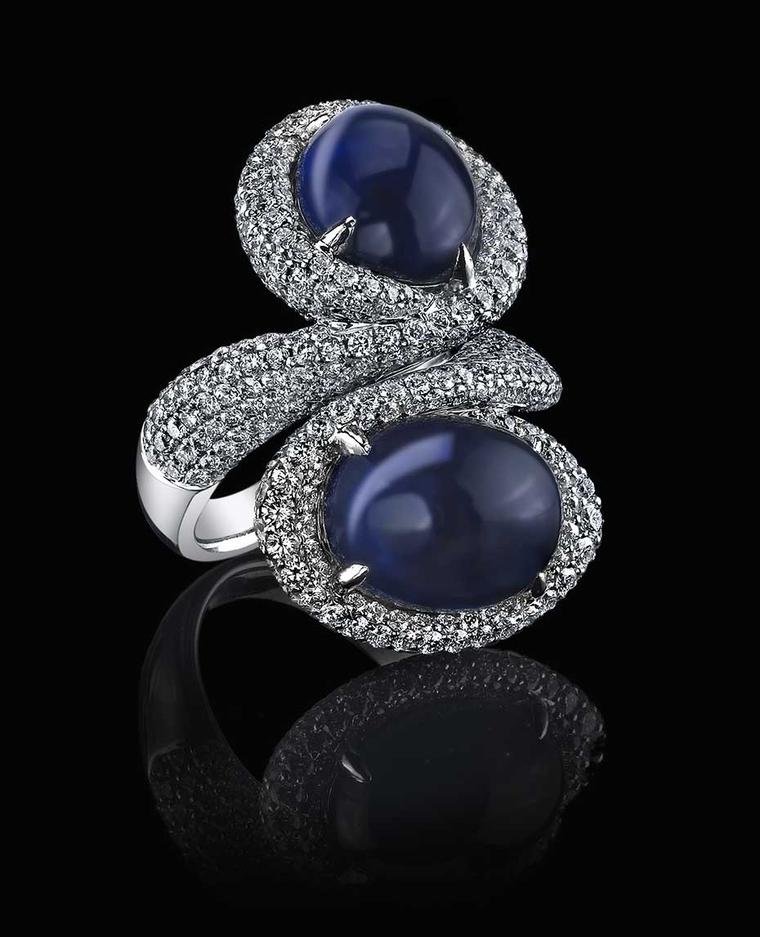 Robert Procop sapphire and diamond ring set with 14.21ct cabochon sapphires.