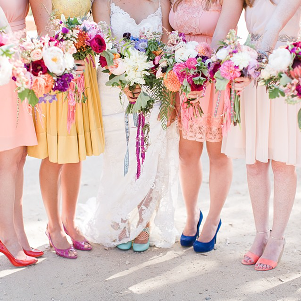 Pretty bouquet and bridesmaid dresses.