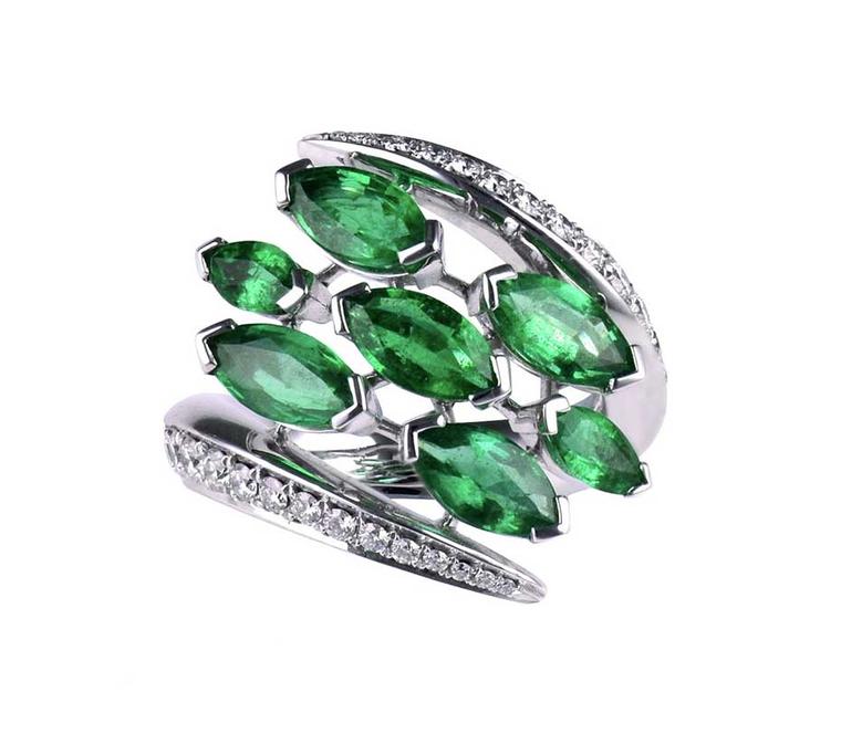 Shaun Leane Aerial emerald ring with diamonds.