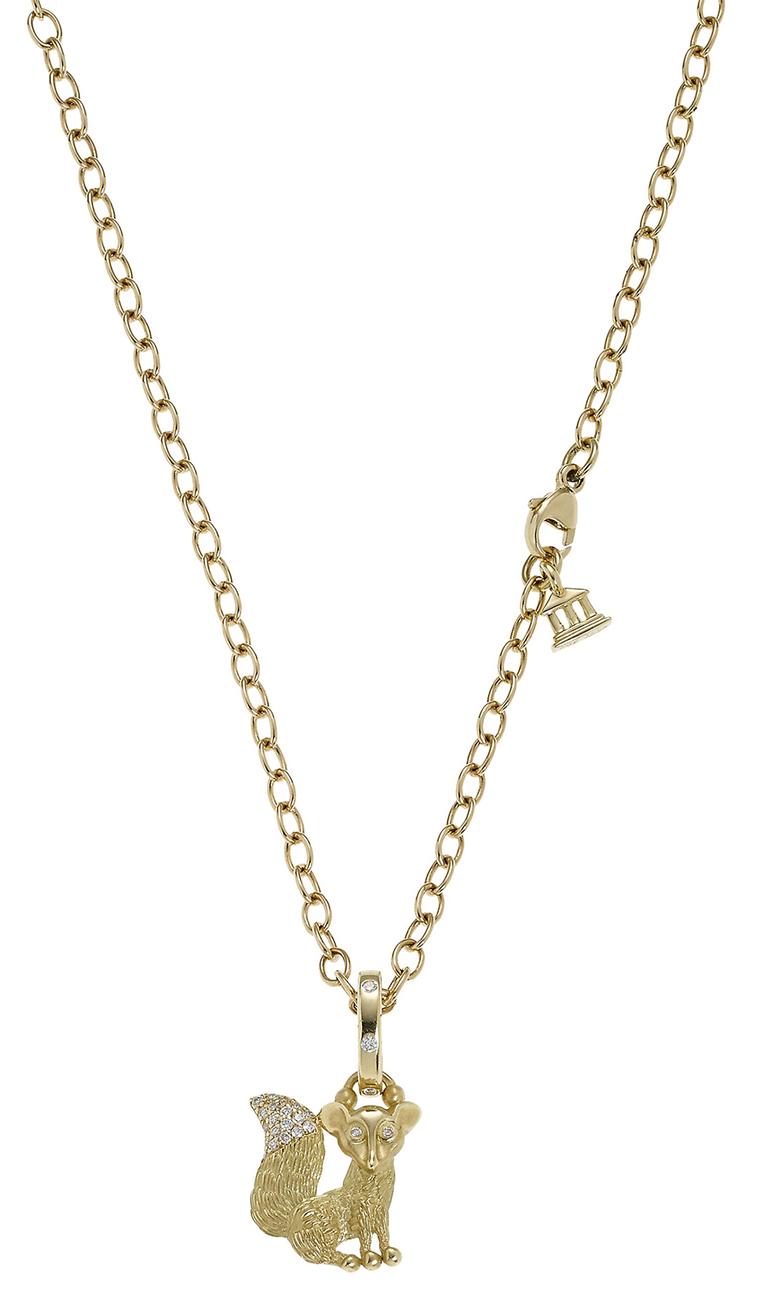 Temple St Clair Sitting Fox gold pendant with a diamond-tipped tail ($3,500).
