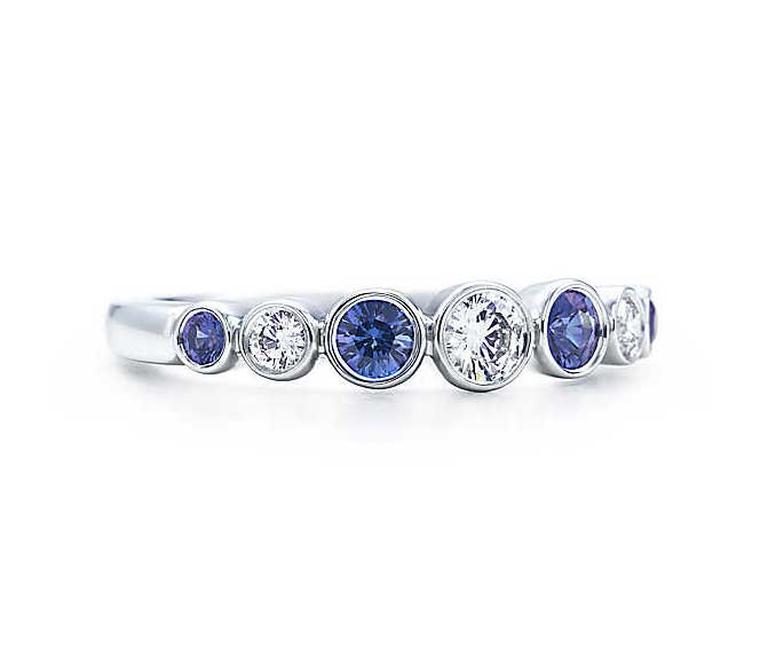 Tiffany Jazz ring in platinum with blue sapphires and diamonds.
