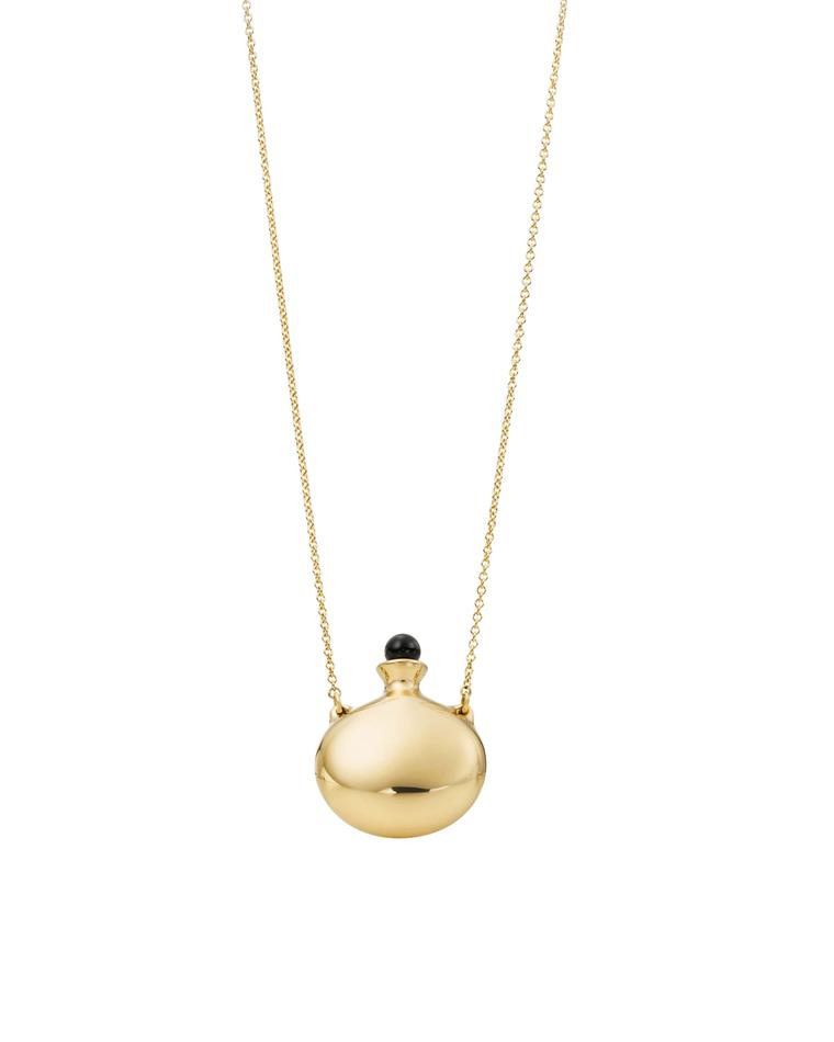 Elsa Peretti for Tiffany Bottle pendant in yellow gold with a removable lapis lazuli stopper from £3,000.